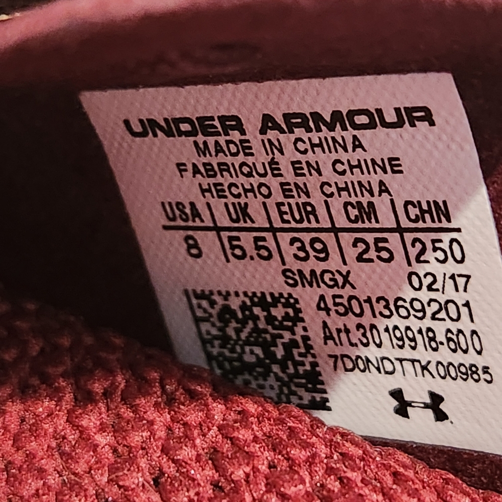 Under Armour Threadborne Shift Women's Size 8 Burgundy Red Running Shoes 3019918 - Picture 11 of 12